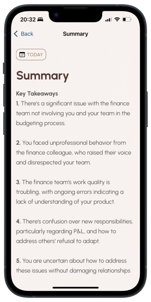 mindfluent summary screen AI app for mental clarity - summary screen